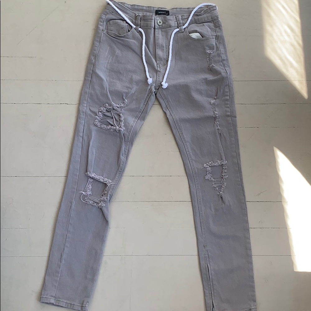 Gray distressed jeans